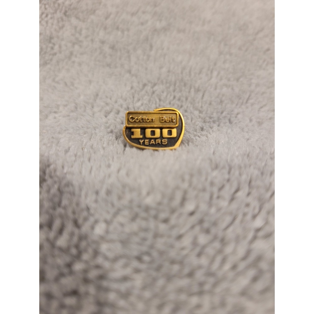 Cotton Belt 100 Years Tie Tack Lapel Pin Gold Tone w/ Chain & Bar